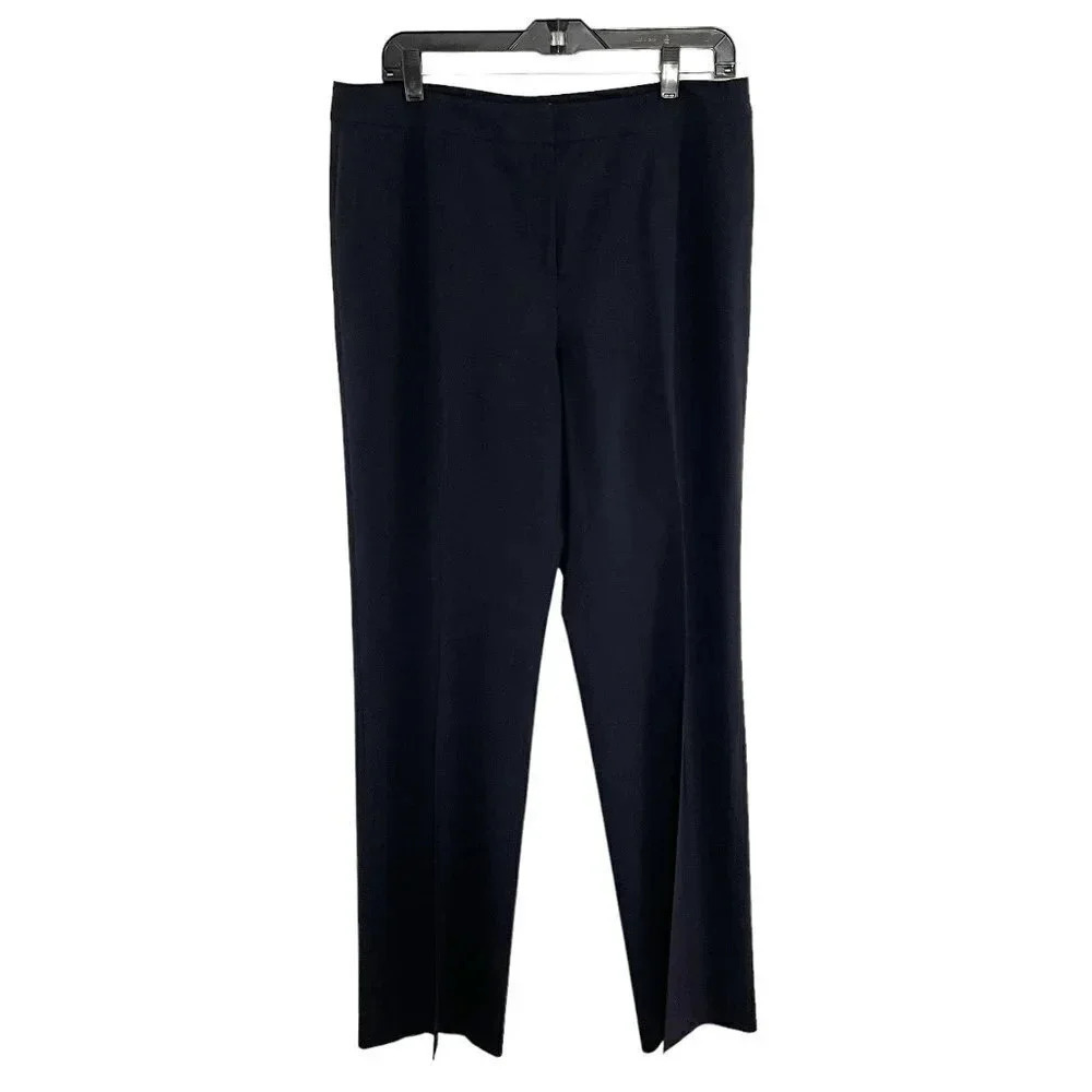 Lafayette 148 Black Wool Menswear Wide Leg Dress Pants Without Pockets Size 10